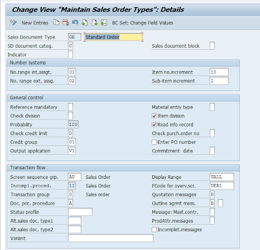 Maintain sales documents type